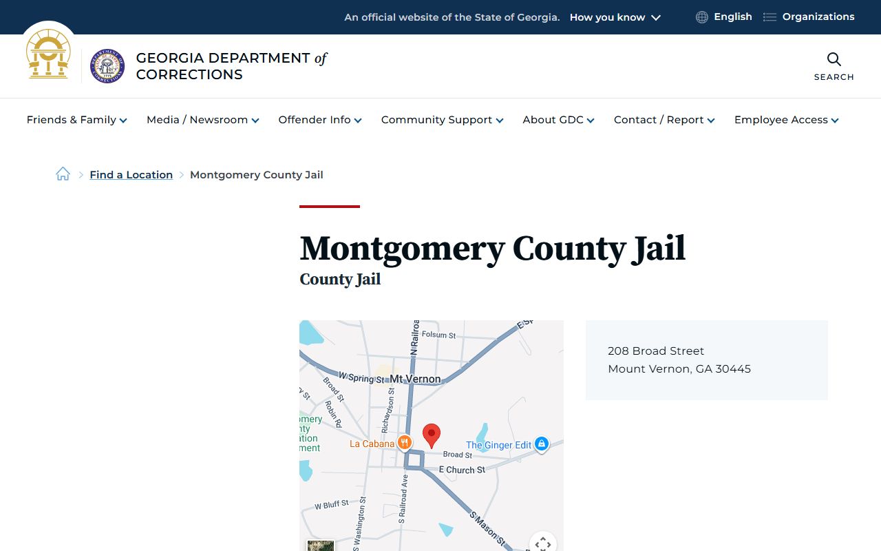GDC Montgomery County Jail location lookup page