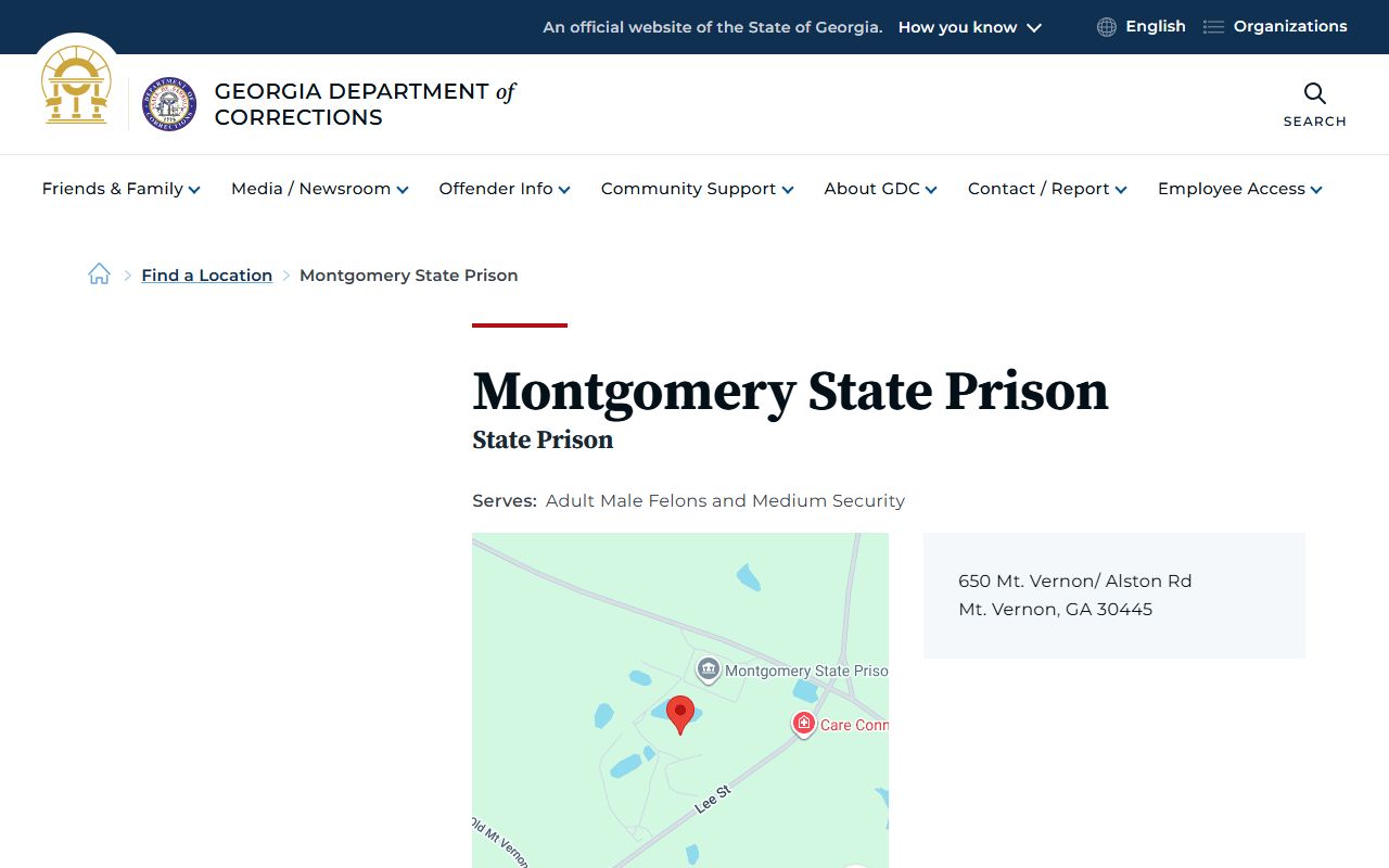 Montgomery State Prison inmate lookup and facility page