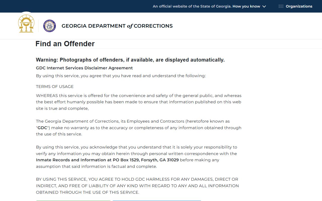 GDC offender query form for Montgomery State Prison inmate search